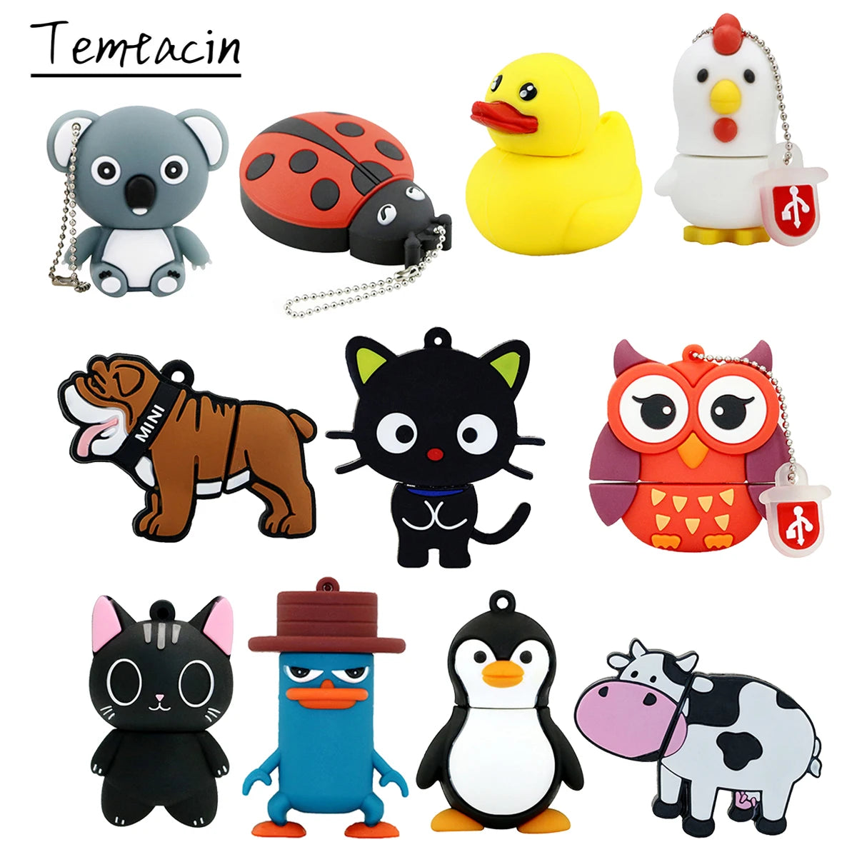 Pendrive USB Flash Drive de 128GB, pendrive con dibujos de animales, pingüino, memoria USB de 256GB, 32GB, pato, gato negro, Pen Drive de 64GB 