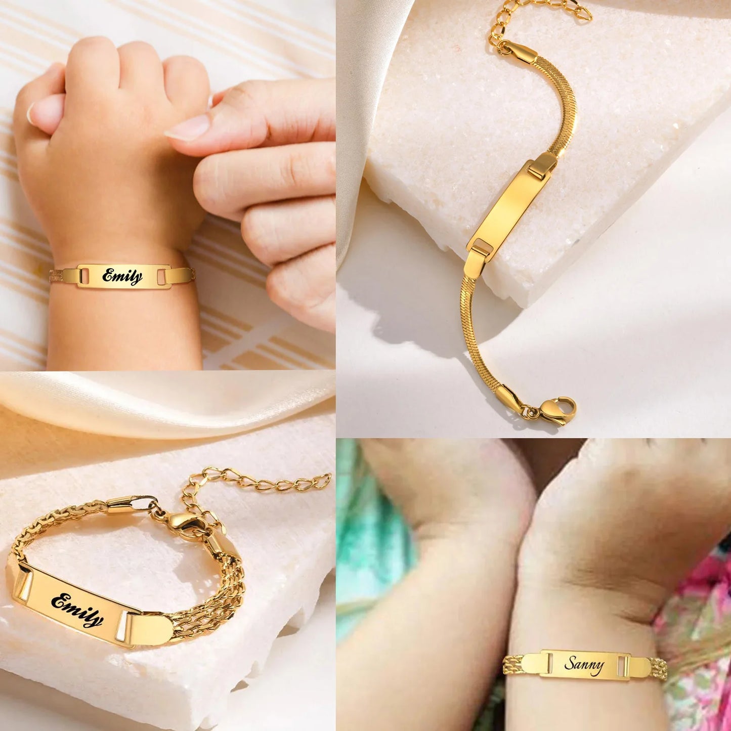 Pulsera de bebé personalizada, acero inoxidable grabado nombre fecha para niños recién nacidos hijo hija mamá regalo de bautismo 