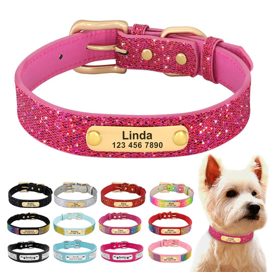 Personalized Dog Collar Bling Customized Anti-lost Pet ID Collar Adjustable Pet Necklace With Engraved Tag For Small Medium Dogs