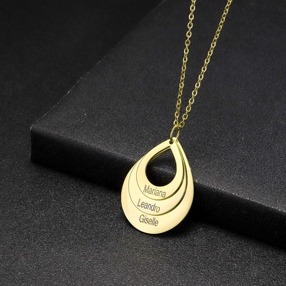 Personalized Engraved 3/4/5/6 Names Water Drop Pendant Necklace Gold Silver Color Customized Family Gifts for Mother's Days Gift