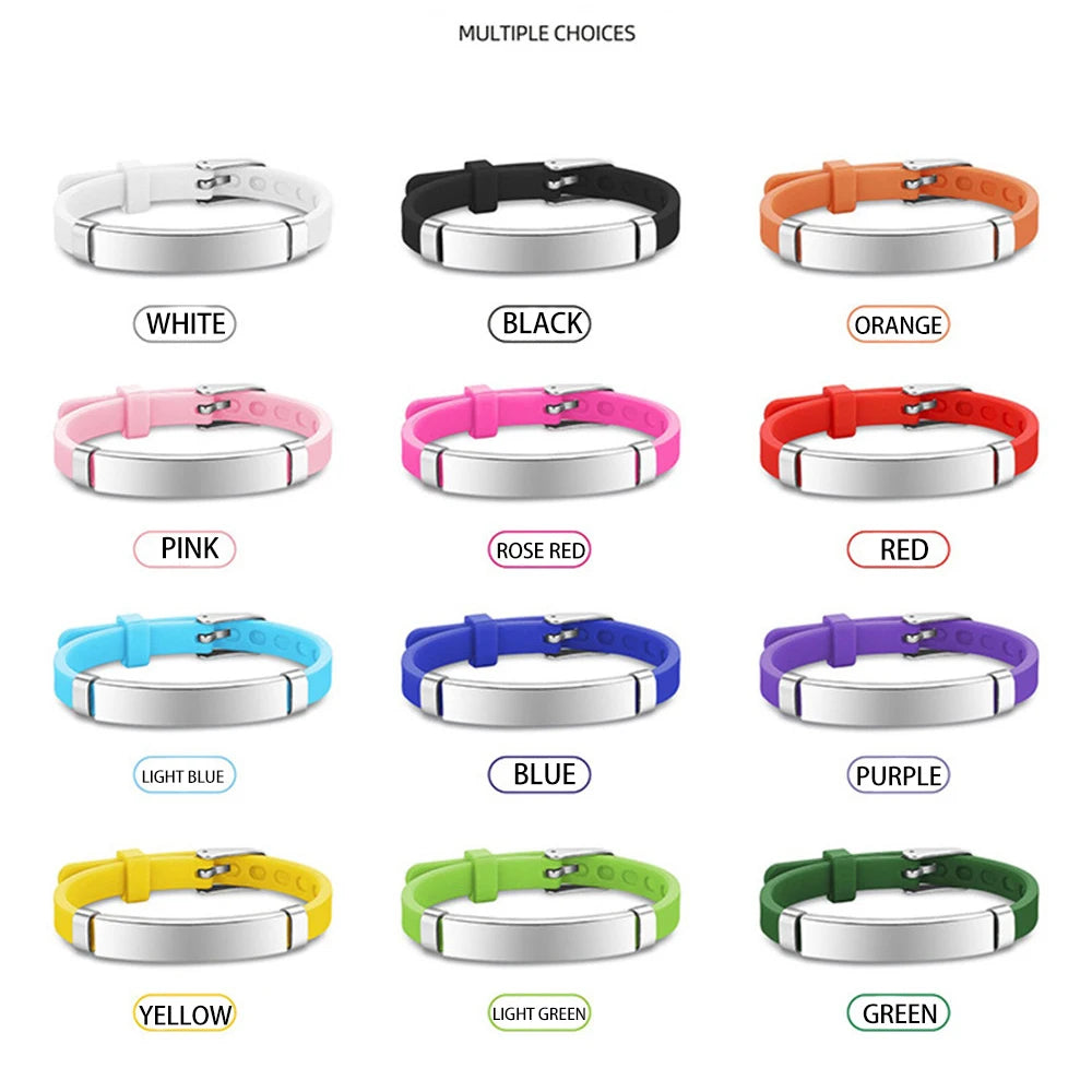 Personalized ID Bracelet Kids Children Adjustable Soft Silicone Stainless Steel Pendant Emergency Name Phone Custom Bracelets