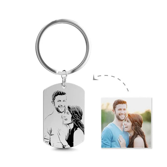 Personalized Photo Keychain Stainless Steel Laser Engraving Customized Name Date Car Keyrings for Women Men DIY Gift