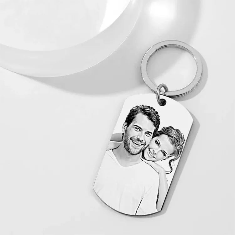 Personalized Photo Keychain Stainless Steel Laser Engraving Customized Name Date Car Keyrings for Women Men DIY Gift