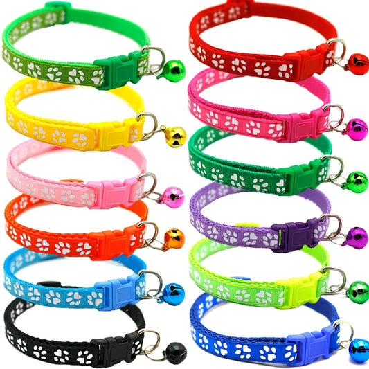 Collar para mascotas con campana, huella de dibujos animados, accesorios coloridos para perros, cachorros y gatos, Collar para gatito, campana de seguridad ajustable, Collar para mascotas 