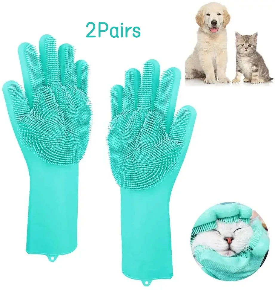 Guantes de limpieza para mascotas, guante de champú para baño de perros y gatos, limpiador mágico para lavavajillas, esponja, guante para quitar el pelo de silicona 