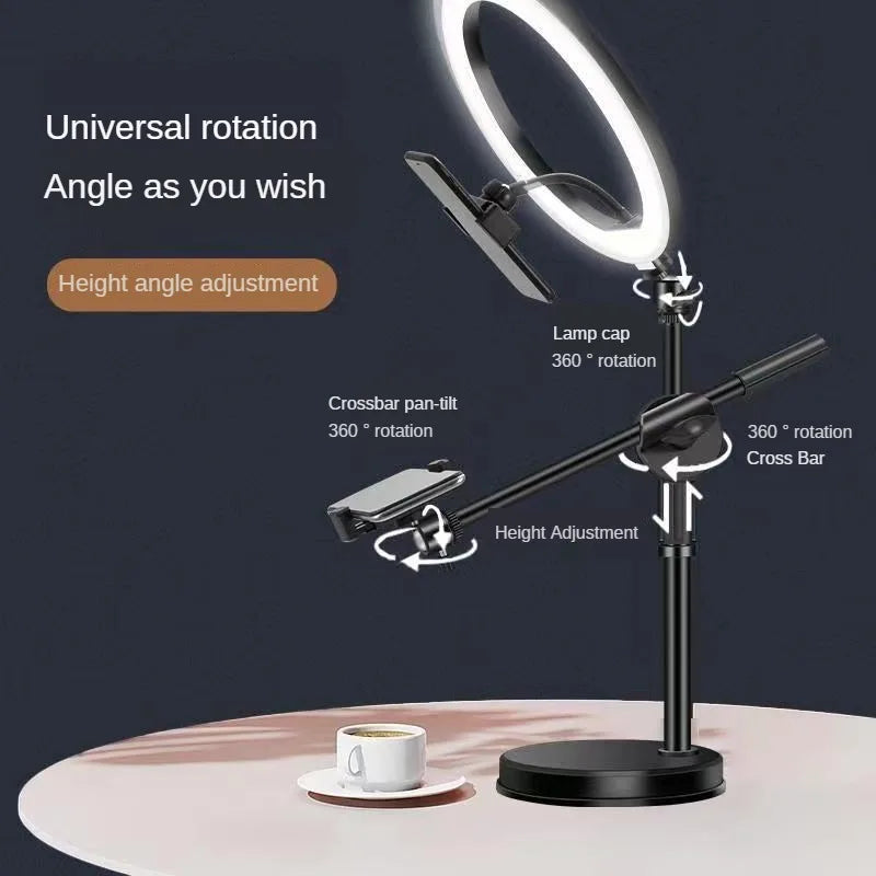 Lámpara de anillo con soporte para teléfono, luz LED retráctil para selfies, lámpara de escritorio profesional para transmisión en vivo de uñas y fotografía 