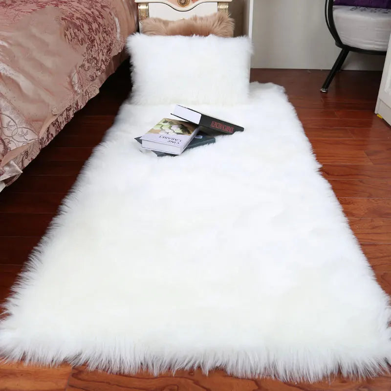 Alfombras de piel de oveja de felpa para dormitorio, alfombra suave para habitación, alfombra para los pies de la cama, alfombras blancas peludas para sala de estar, alfombras de piel para niños 