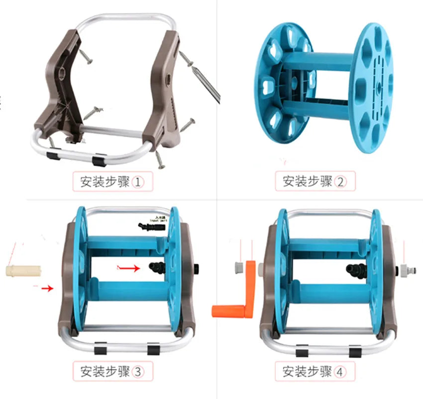 Portable Garden 30M Water Hose Reel Cart Storage Rack Holder Winding Waterpipe Bracket Shaking Tools