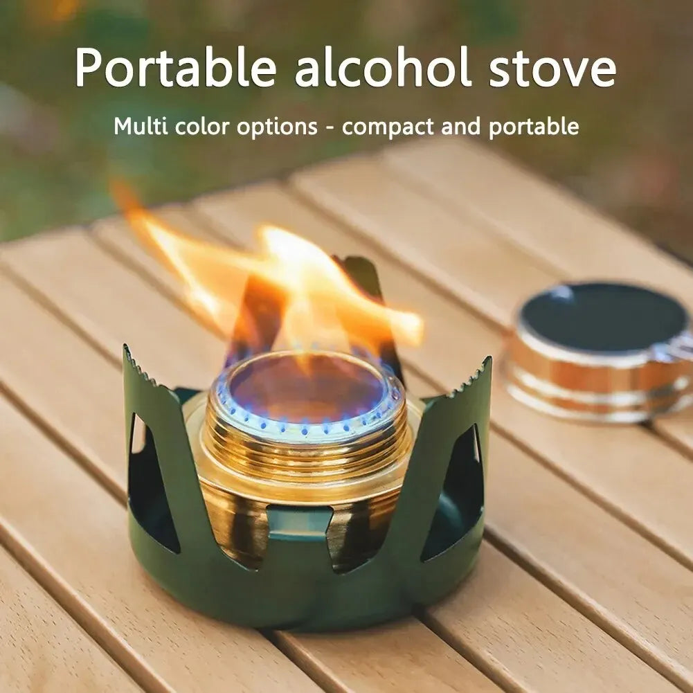 Mini estufa de Alcohol portátil, quemador de gasolina de potencia de fuego ajustable, Soporte de aleación de aluminio, estufas de Camping de latón ultraligeras 