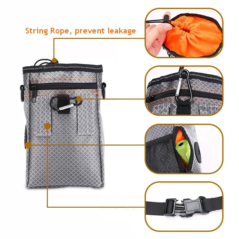 Bolsa portátil para golosinas para mascotas, soporte para alimentos, cinturón ajustable, bolsa de basura, Kit de cuenco plegable, bolsa de entrenamiento para perros multifunción para exteriores 