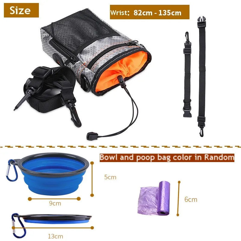 Bolsa portátil para golosinas para mascotas, soporte para alimentos, cinturón ajustable, bolsa de basura, Kit de cuenco plegable, bolsa de entrenamiento para perros multifunción para exteriores 