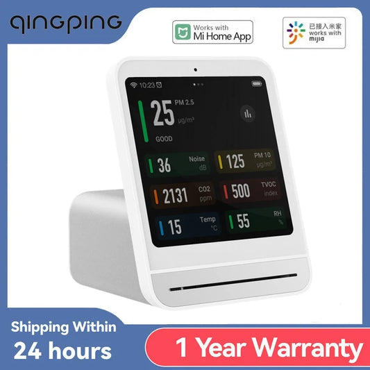 Qingping-Detector de aire 2 para hogar inteligente, Control de pantalla táctil, Sensor de temperatura y humedad, CO2, PM2.5, Monitor de calidad, funciona con Mijia Ap 