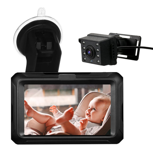 Monitor de visión trasera, pantalla IPS de 4,3 pulgadas, espejo de coche para bebé, ángulo de visión amplio ajustable para bebés, niños, mascotas, función de visión nocturna 