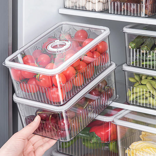 Caja para el frigorífico, organizador para nevera con temporizador, contenedores de almacenamiento de alimentos para frutas y verduras, organizador de cocina y despensa 