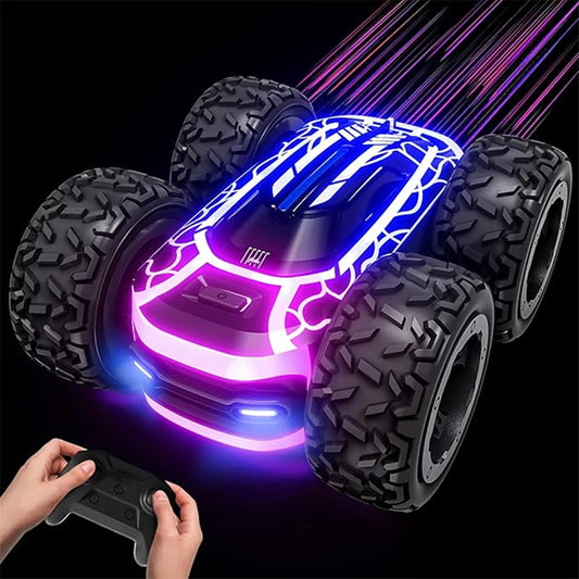 Remote Control Car with Lights for Boys 4-7, 2.4GHz Rc Stunt Cars for Kids, 360°Rotating Double Sided RC Car Toys Black