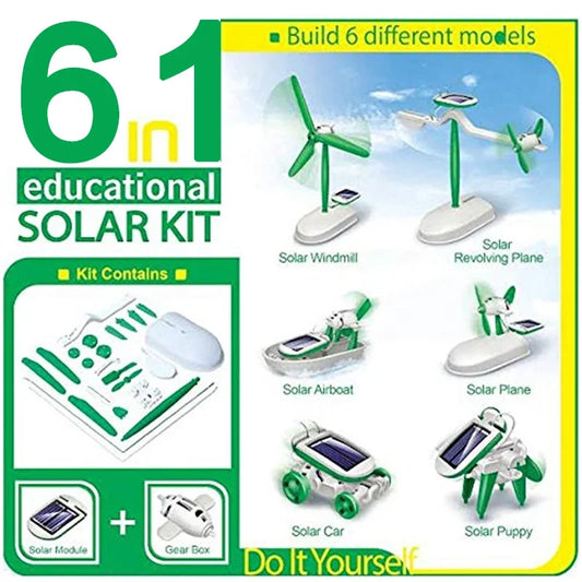 Juguete Solar seis en uno de energía renovable, Kit educativo DIY para construir avión eléctrico, barco, coche, tren y modelo de cachorro para niños 