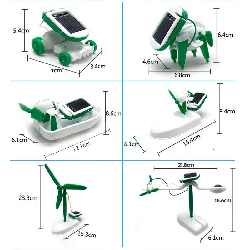 Renewable Energy Six-in-One Solar Toy Educational DIY Kit to Build Power Plane Boat Car Train and Puppy Model for Kids