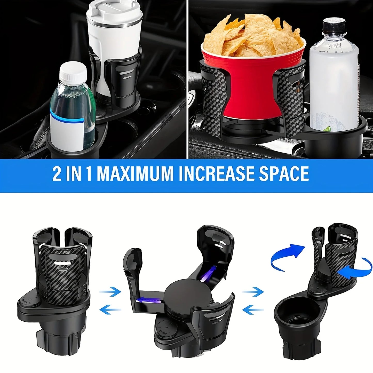 SEAMETAL 2 en 1 portavasos para coche expansor Base ajustable de 360 ​​grados soporte para bebidas antivibración estable organizador de portabotellas automático 