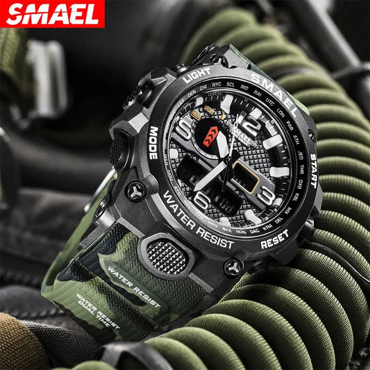 SMAEL nuevo reloj deportivo para hombre 50M reloj impermeable alarma 1545D reloj de pulsera con pantalla Dual relojes militares de cuarzo para hombres 