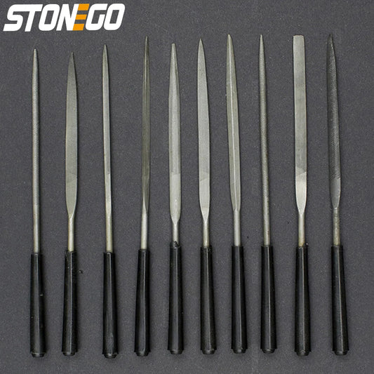 STONEGO Needle Files Set, 5PCS/10PCS, 3x140mm, for Jewelers, Diamond Carving, Metal, Glass and Stone Crafts, Hand Tool