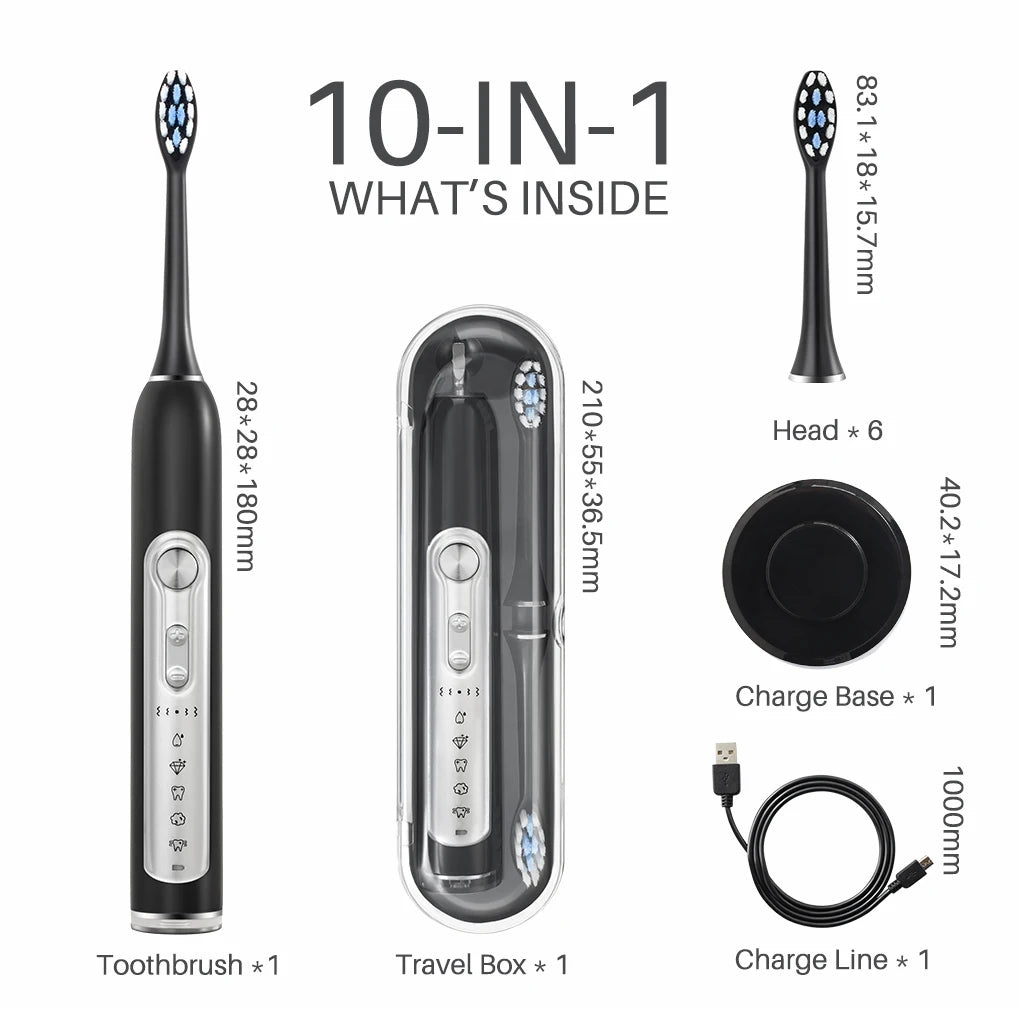 SUBORT 超声波电动牙刷成人儿童智能定时器美白牙刷 IPX7 防水可更换刷头套装