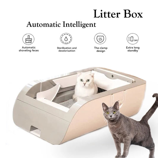 Caja de arena autolimpiante Caja de arena automática para gatos Autolimpieza Limpieza manos libres Menos seguimiento Diseño antipellizcos/eliminación de olores 