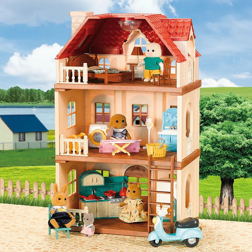 Casa pequeña familiar de bosque de cocina de simulación, Villa doble de tres pisos, modelo de Animal de reno, casa de muñecas para niña, muebles, regalos de juguete