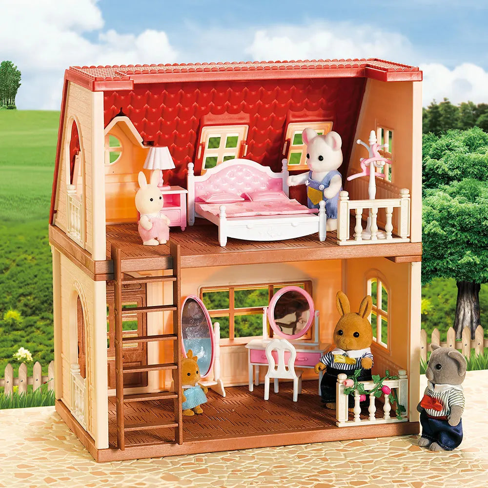 Casa pequeña familiar de bosque de cocina de simulación, Villa doble de tres pisos, modelo de Animal de reno, casa de muñecas para niña, muebles, regalos de juguete