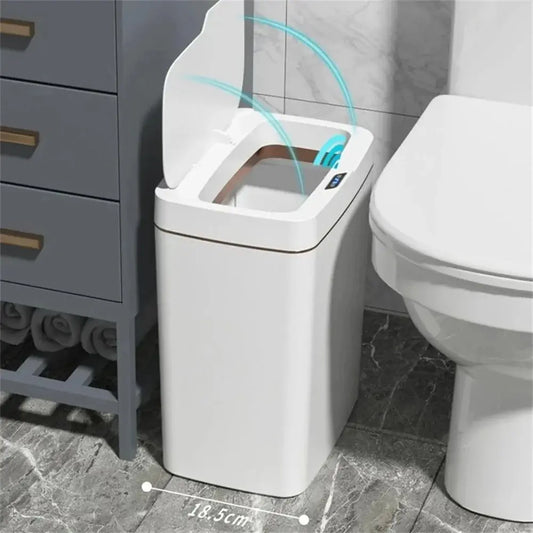 Cubo de basura para baño inteligente, ensacado automático, cubo de basura electrónico, blanco, sin contacto, estrecho, Sensor inteligente, cubo de basura, hogar inteligente, 15L 