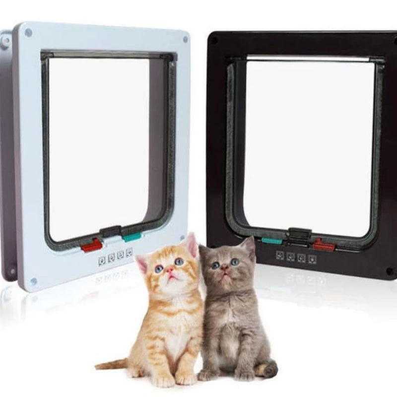 Puerta inteligente para mascotas, cerradura de seguridad de 4 vías, puerta con solapa de plástico ABS para perros y gatos, interruptor controlable, puertas de dirección, suministros para mascotas pequeñas 