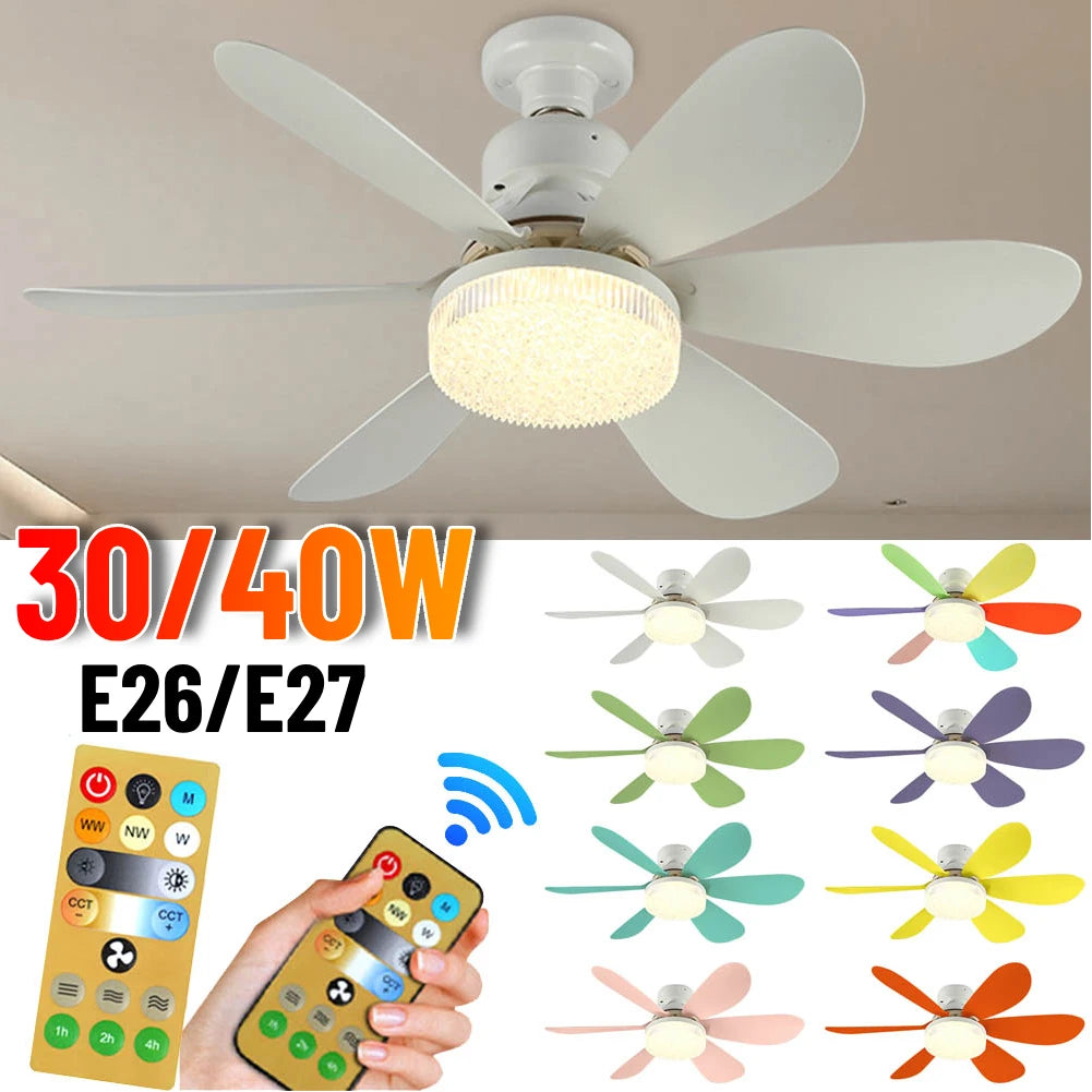 Socket Fan Lamp E26/E27 Base Wireless Remote Control LED Bulb Ceiling Fan Replacement for Bedroom Living Room Kitchen Balcony