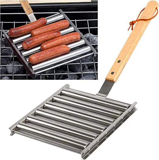 Stainless Steel BBQ Tools with Rustproof Square Grilling Grid Sausage Roller Rack Easy To Clean Party Camping Sausage Tools