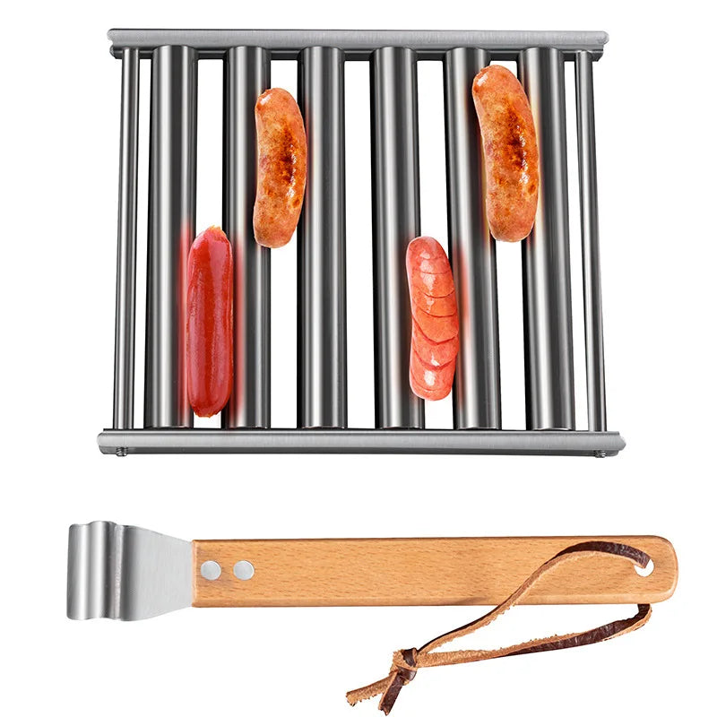 Stainless Steel BBQ Tools with Rustproof Square Grilling Grid Sausage Roller Rack Easy To Clean Party Camping Sausage Tools