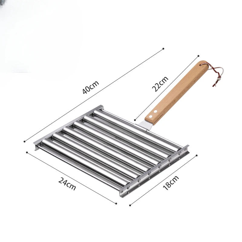 Stainless Steel BBQ Tools with Rustproof Square Grilling Grid Sausage Roller Rack Easy To Clean Party Camping Sausage Tools