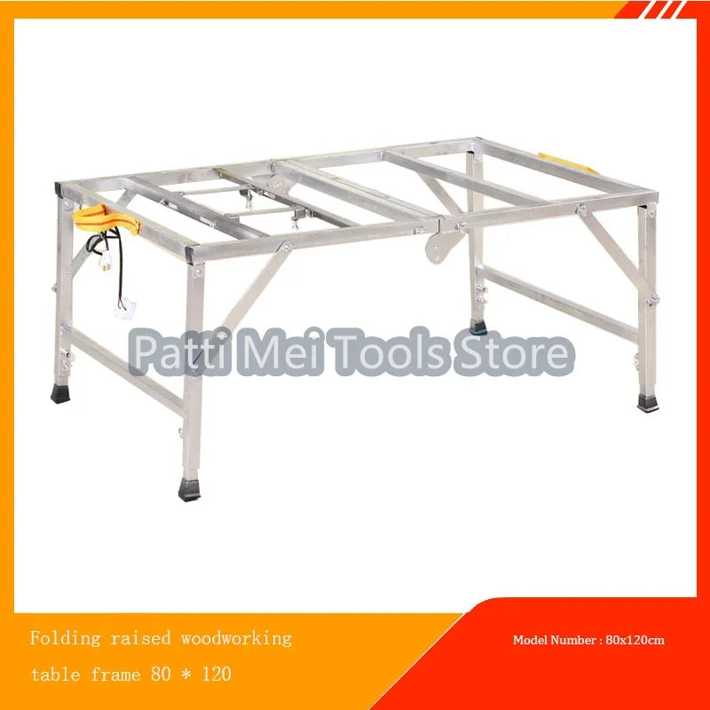 Stainless Steel Small Saw Table Frame Multifunctional Woodworking Worktable Folding Lifting Woodworking Workbench Shelf 80x120cm