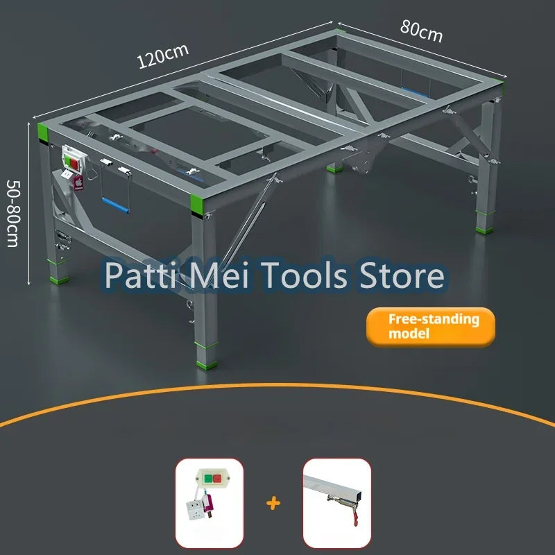 Stainless Steel Small Saw Table Frame Multifunctional Woodworking Worktable Folding Lifting Woodworking Workbench Shelf 80x120cm