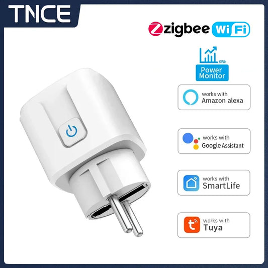 TNCE TUYA-enchufe inteligente WiFi/Zigbee EU 16A/20A con Monitor de potencia, función de sincronización, Control por voz, funciona con Alexa GoogleHome 