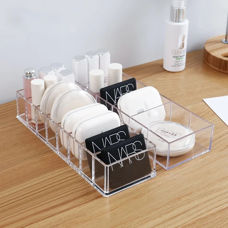 Caja de almacenamiento de cosméticos acrílica transparente, soporte para maquillaje, organizador de joyas para el hogar, cajas de almacenamiento de escritorio de plástico 