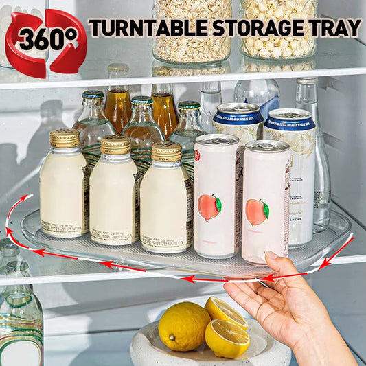 Organizador de tocadiscos Lazy Susan para refrigerador, estante de almacenamiento rectangular giratorio 360, estante giratorio transparente para armario de cocina 