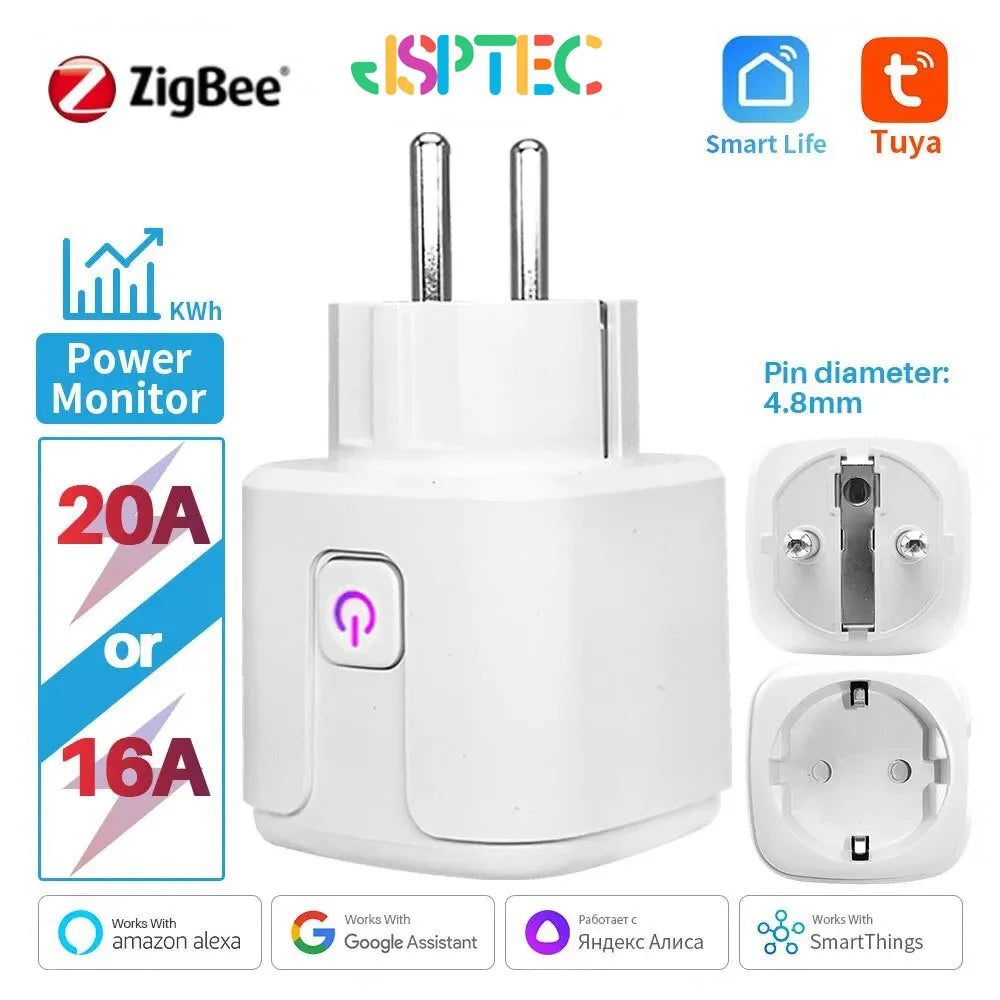 Tuya Smart Plug Zigbee EU 16A/20A Smart Socket With Power Monitor Timing Voice Control Works Whit Alexa Google Home Alice