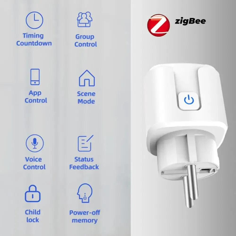 Tuya Smart Plug Zigbee EU 16A/20A Smart Socket With Power Monitor Timing Voice Control Works Whit Alexa Google Home Alice