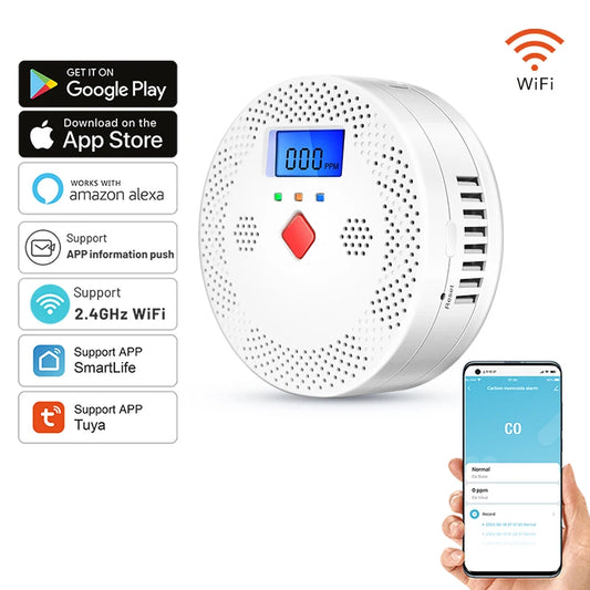 Tuya-Detector inteligente de monóxido de carbono, alarma de sonido de 85dB, pantalla Digital LCD, sirena de envenenamiento por CO para interiores y exteriores, WiFi 