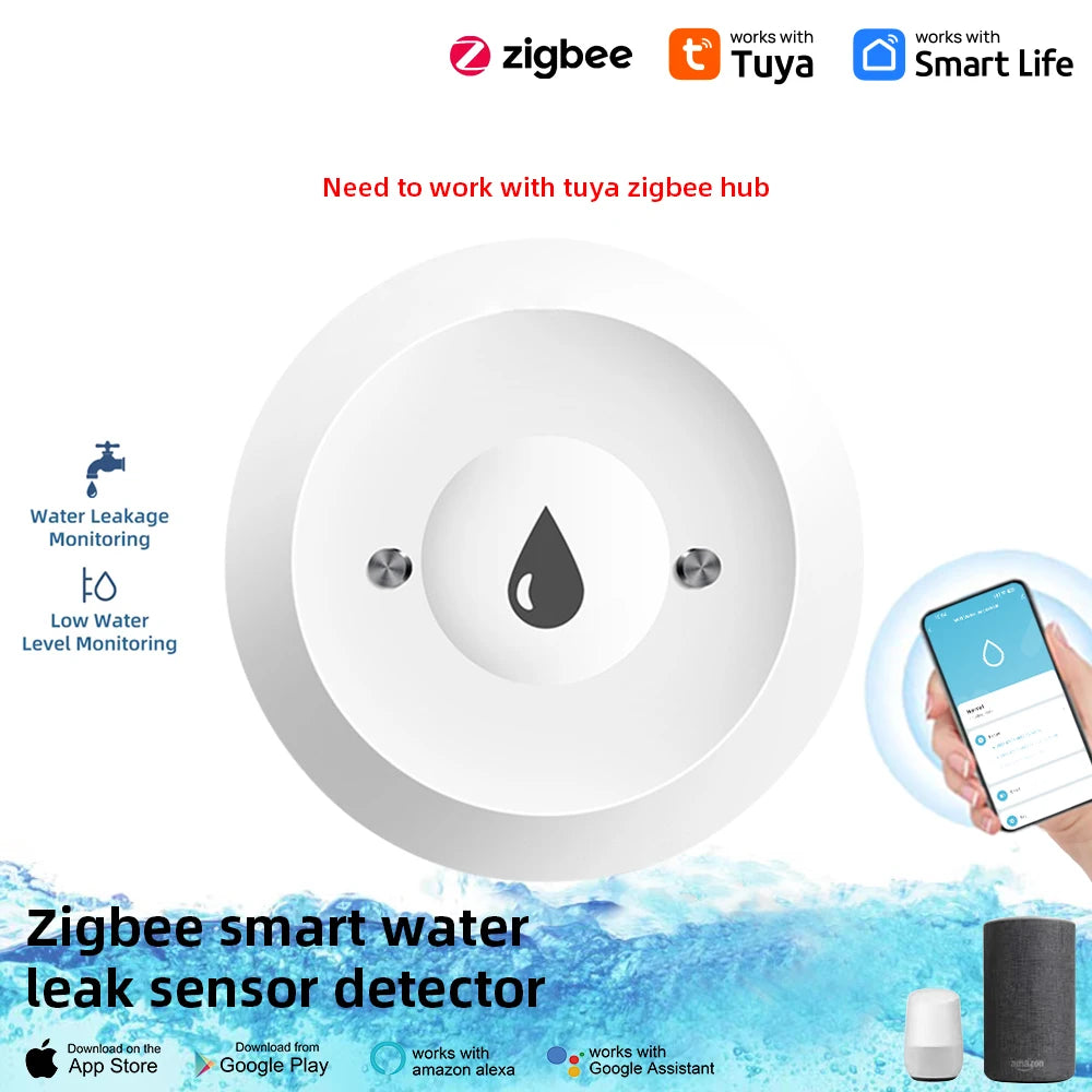 Tuya Zigbee Water Leak Detector Water Flood Sensor Smart Life App Alert Overflow Water Leakage Sensor for Kitchen/Bathroom