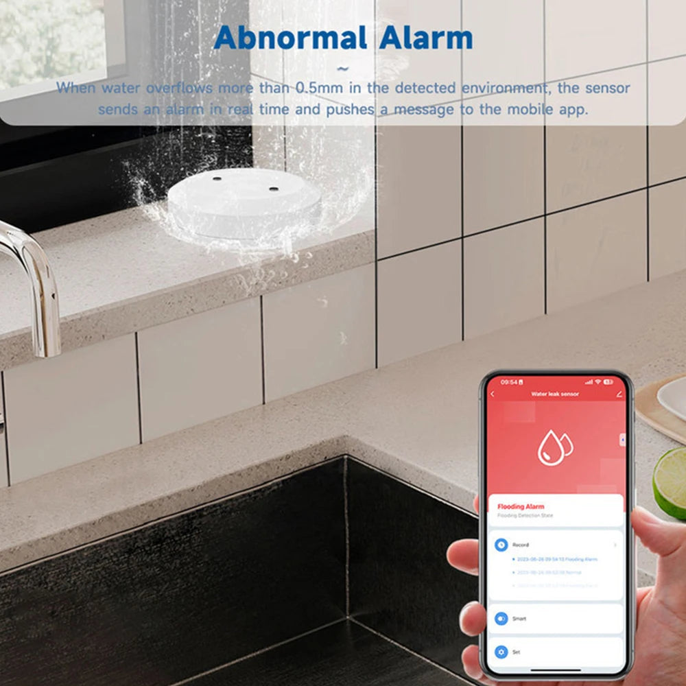 Tuya Zigbee Water Leak Detector Water Flood Sensor Smart Life App Alert Overflow Water Leakage Sensor for Kitchen/Bathroom