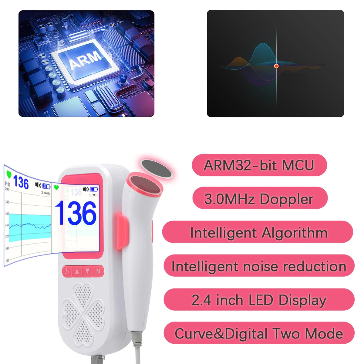 Monitor de ritmo cardíaco Fetal Doppler actualizado de 3,0 MHz, Detector de ritmo cardíaco de sonido Fetal para embarazo en casa, pantalla LCD sin radiación 