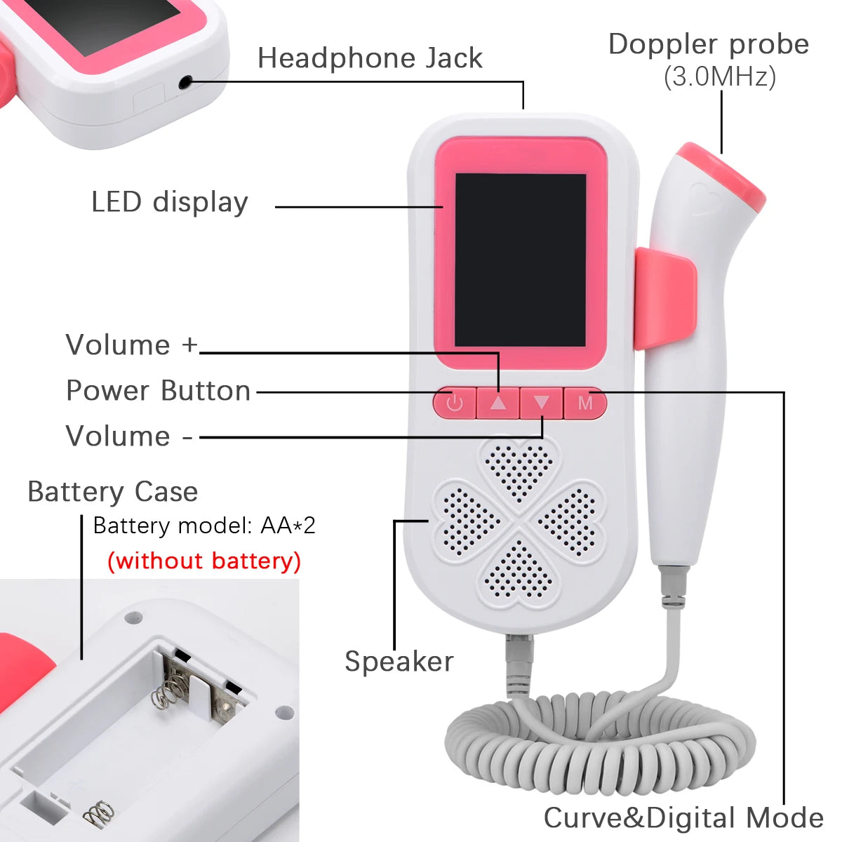 Monitor de ritmo cardíaco Fetal Doppler actualizado de 3,0 MHz, Detector de ritmo cardíaco de sonido Fetal para embarazo en casa, pantalla LCD sin radiación 