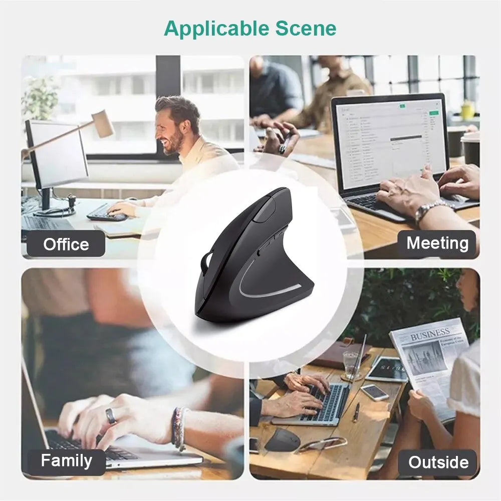垂直鼠标 符合人体工程学的 2.4GHz 无线光学鼠标 3 个可调节 DPI 800/1200/1600 6 个按钮 适用于笔记本电脑台式电脑