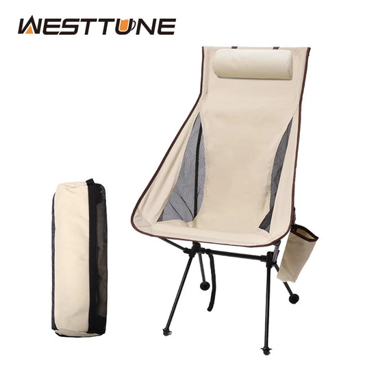 WESTTUNE Silla de Camping plegable portátil con reposacabezas, sillas turísticas ligeras, silla de pesca de aleación de aluminio, muebles de exterior 