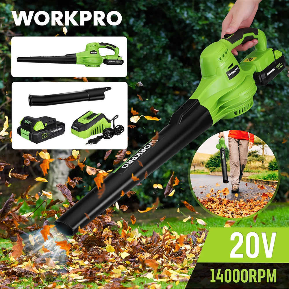 WORKPRO 2.0Ah Battery 20V Cordless Leaf Blower Variable Speed Air Powered Blower Sweeper for Dust,Snow Blowing Garden Power Tool