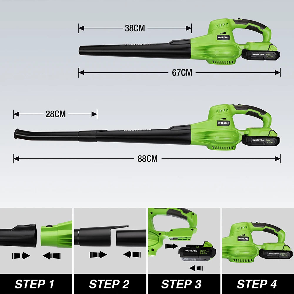 WORKPRO 2.0Ah Battery 20V Cordless Leaf Blower Variable Speed Air Powered Blower Sweeper for Dust,Snow Blowing Garden Power Tool